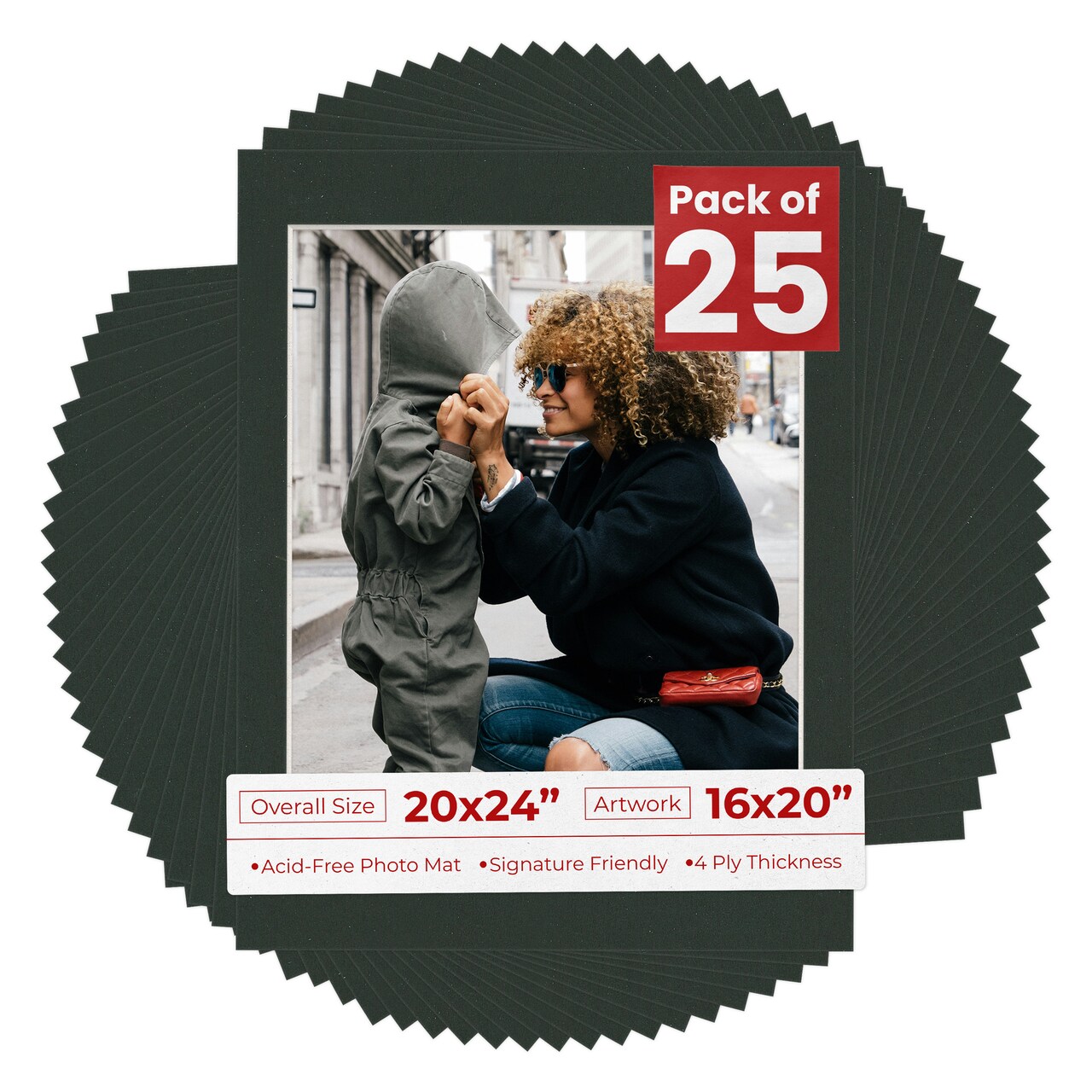 Textured Black Mat Board for 20x24 Frames - Fits 16x20 Photos